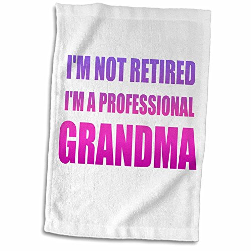 3D Rose I'm Not Retired I'm A Professional Grandma Pink and Purple Funny Text Hand Towel- 15inch x 22inch- Multicolor