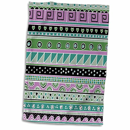 3dRose Tribal Teal Turquoise Blue Purple Black Grey Gray Green-Aztec Shapes Patterned Rows Art Towel- 15inch x 22inch