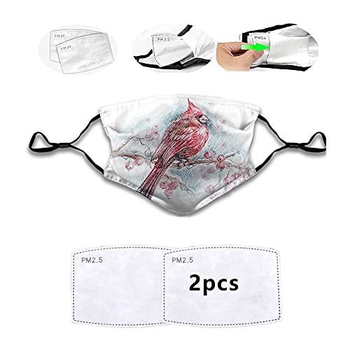 Fashion Red Bird on a Branch with Holly Berries Perching Avian Animal Hand Drawn Design Mouth Cover for Women-Face Mask Reusable Washable Cloth for Men