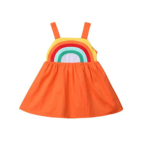 Toddler Baby Girls Summer Dress Rainbow Print Halter Princess Dress Tutu Skirt Outfit -Orange- 3-4T- Toddler Baby Girls Summer Dress Rainbow Print Halter Princess Dress Tutu Skirt Outfit -Orange- 3-4T-