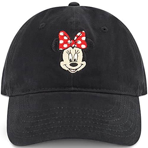 Concept One Disney's Minnie Mouse Washed Cotton Adjustable Baseball Cap with Curved Brim- Black- One Size