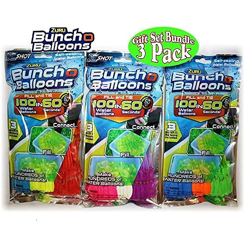 Zuru Bunch O Balloons Instant 100 Self-Sealing Water Balloons Complete Gift Set Bundle- 3 Piece -300 Balloons Total-