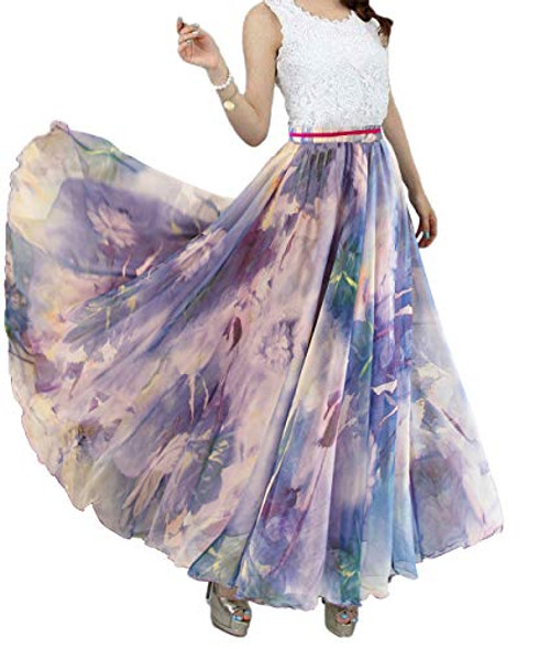 Sinono Womens Long Chiffon Bohemian Skirt Gypsy Dress Maxi Boho Beach Skirt -XX-Large- Light Purple- Sinono Womens Long Chiffon Bohemian Skirt Gypsy Dress Maxi Boho Beach Skirt -XX-Large- Light Purple-