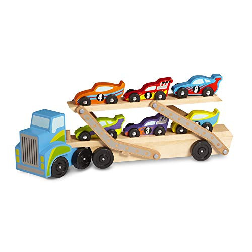 Melissa and Doug Mega Race-Car Carrier- Wooden Tractor and Trailer with 6 Race Cars -Frustration-Free Packaging- Melissa and Doug Mega Race-Car Carrier- Wooden Tractor and Trailer with 6 Race Cars -Frustration-Free Packaging-