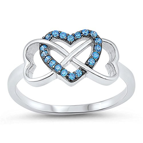 Infinity Knot Heart Blue Simulated Topaz Cute Ring 925 Sterling Silver Band Size 9