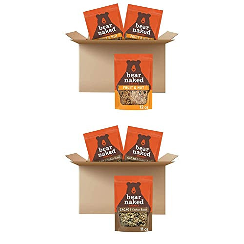 Bear Naked Breakfast Cereal Granola Snack Box- Fruit and Nut -3 Bags- 12 oz- and Cacao and Cashew Butter -3 Bags- 11 oz-