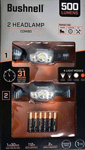 Bushnell Headlamp LED 500 Lumens 4-Light Modes- 2 Count