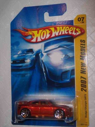 Hot Wheels 2007 New Models 7 Dodge Charger SRT8 Metallic Metalflake Copper Red Body with Orange Spoiler 2007-7 Collector Car Mattel 1-64 Scale Collectible Die Cast Car