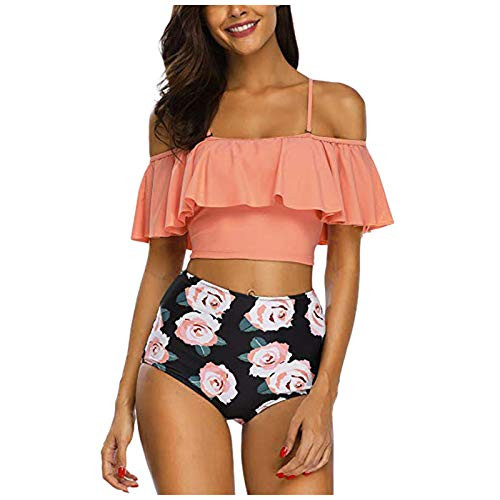 Aniywn Women's Two Piece Bathing Suits Top Ruffled Flounce High Waist Swimsuit Tankini Bikini Sets Sexy Printed Swimwear