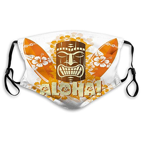 Comfortable Windproof mask-Tiki Bar-Hibiscus Flora Burst Orange Surfboards Aloha Tropical Summer Season-Yellow Orange-Printed Facial decorations for adult