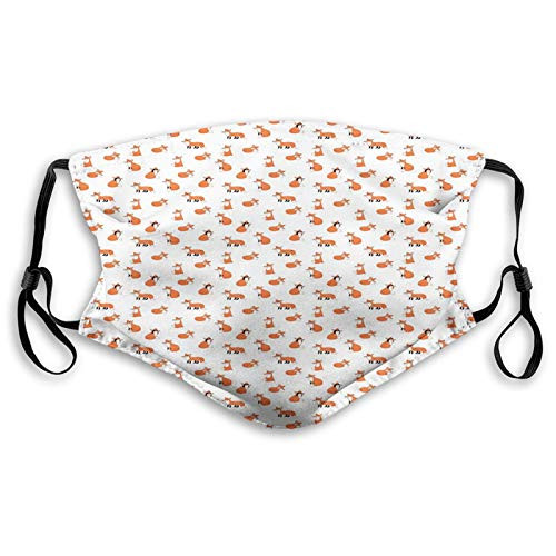 Comfortable Windproof mask-Fox-Hand Drawn Funny Fox Playing Peekaboo Sleeping and Sitting Cartoon Animal Pattern-Orange White-Printed Facial decorations for adult