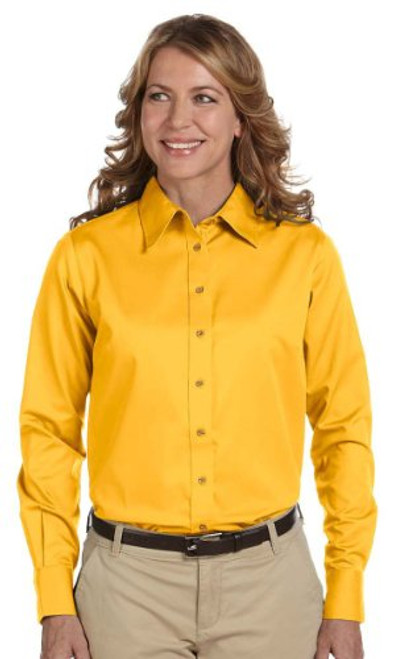 Harriton Ladies Easy Blend Long-Sleeve Twill Shirt Stain-Release L Sunray Yellow