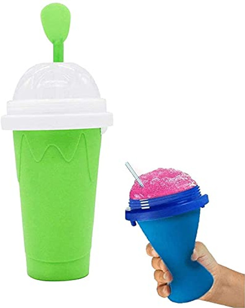 YQJY DIY Slushy Maker Silica Cup-Double Layer Silica Cup-Smoothie Pinch Ice Cup-Silicone Magic Cup-Portable Squeeze ICY Cup-Green