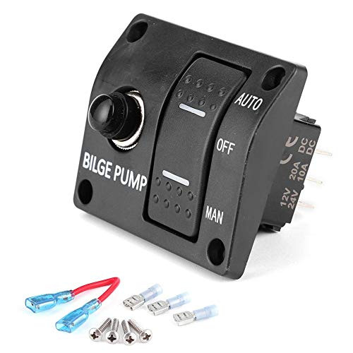 Kuuleyn Bilge Pump Rocker Switch- 3-Way Bilge Pump Switch Panel Auto/Off/Manual 12V 24V with LED Indicator Built-In 15A Circuit Breaker