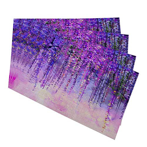 oFloral Abstract Wisteria Placemats for Kitchen Dining Table Set of 4 Spring Purple Flowers Wisteria with Bokeh Background Linen Washable Heat Resistant Place Mats