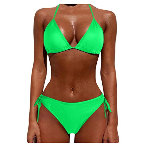 Women's Swimsuits String Two Piece Halter Top Triangle Bikini Set with Tie Side Bottom Sexy Swimsuit Bathing Suits Green