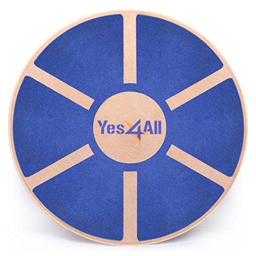 Yes4All Wooden Wobble Balance Board  Exercise Balance Stability Trainer 15.75 inch Diameter - Blue - ²L6CJZ