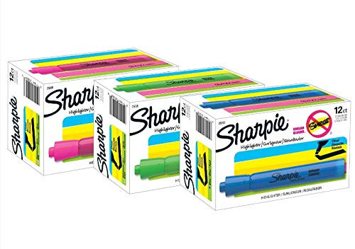 Sharpie Accent tank-Style Highlighters- 12 Fluorescent Green- 12 Fluorescent Blue  and  12 Fluorescent Pink- Total of 36 Highlighters