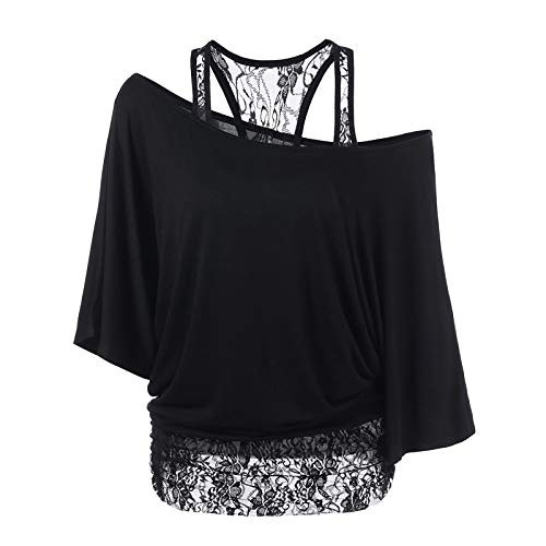 FeiFei66 Women's Plus Size Shirt Loose Casual Tops Lace Cold Shoulder Long Sleeve Blouse -Black- 3XL-