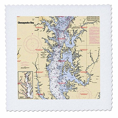 3dRose Print of Nautical Chart Chesapeake Bay - Quilt Square- 10 by 10-Inch -qs_204865_1-