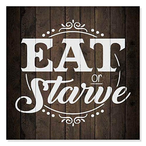 ZMKDLL Eat It or Starve Tin Sign Rustic Looking Inspiration Farmhouse Metal Sign Bar Restaurant Home Decoration Retro Vintage Mural Size 12x12 Inches