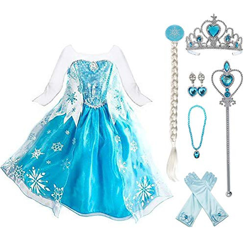 LOEL Princess Costume Blue Dress- Christmas Party Dress Up with Accessories for Little Girls