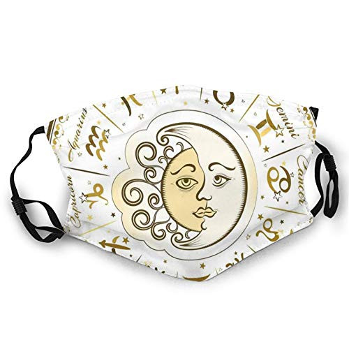 Fillter Cloth For adult and kids-Circular Zodiac Chart Apparent Position Of Sun And Moon In Centre Pattern Print?Reusable Windproof Cloth Half Face Double Protection