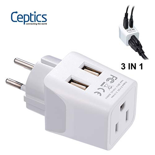 Ceptics Israel, Palestine Travel Adapter Plug with Dual USB - USA Input - Type H - Ultra Compact - Perfect for Cell Phones, Laptop, Camera Chargers, iWatch, iPhone and More (CTU-14)