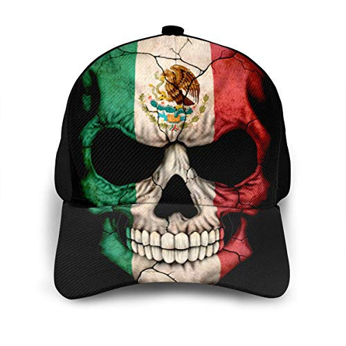 Classic Baseball Cap Mexican Flag Skull Men Women Golf Hats Adjustable Plain Cap Black