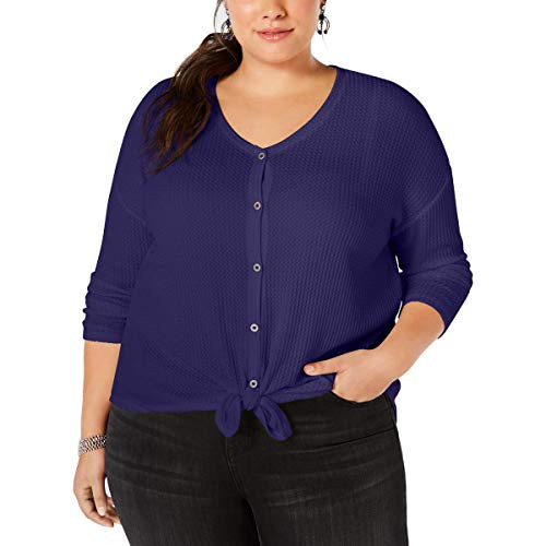 Style  and  Co. Womens Plus V-Neck Sheer Button-Down Top Purple 1X