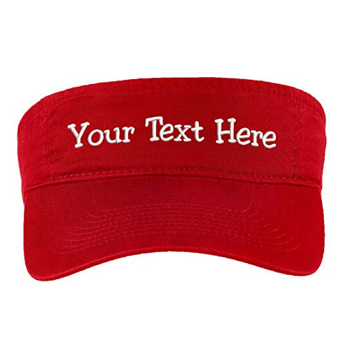 Custom Visor Hat Embroider Your Own Text Customized Adjustable Fit Men Women Visor Cap -Red-