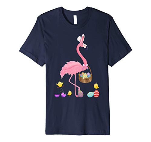 Pretty Easter Flamingo with Bunny Ears and Easter Basket Premium T-Shirt