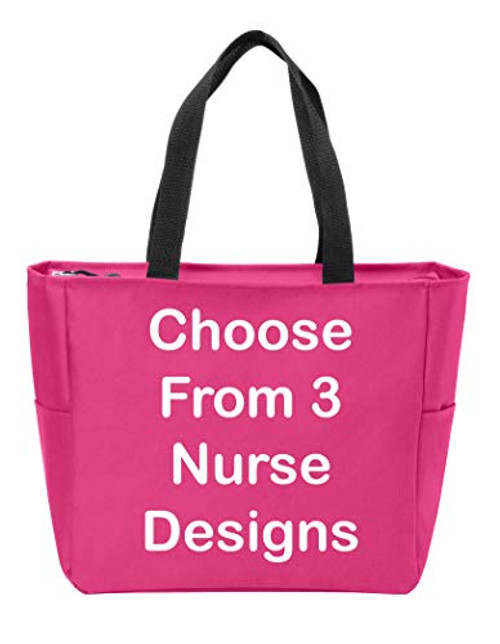 Personalized Monogram Tote Bag Nurse Doctor Appreciation Heart Stethoscope Initials Gift RN LPN CAN -Design 3/Pink Azalea-