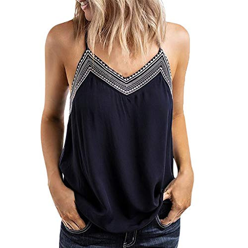 ZEFOTIM Womens Sleeveless V Neck Wrap Front Pleated Cami Tank Tops Casual Shirts Blouse-Navy-Medium-