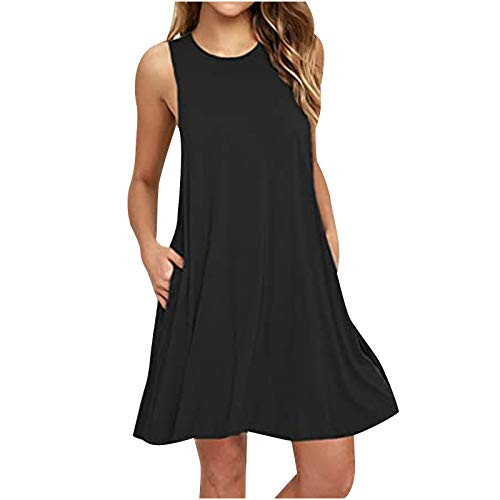 WOYAOFA Summer Dresses for Womens Solid Pockets Cute Black Casual Fashion O-Neck Loose Sleeveless Above Knee Mini Dress WOYAOFA Summer Dresses for Womens Solid Pockets Cute Black Casual Fashion O-Neck Loose Sleeveless Above Knee Mini Dress