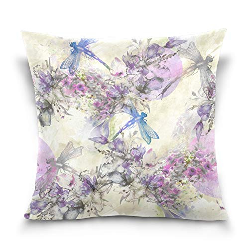 ALAZA Square Decorative Throw Pillow Case Cushion Cover Vintage Purple Flowers and Blue Butterflies Zipper Soft Pillowcase 18x18 inch Home Bed Sofa Pillow Cover