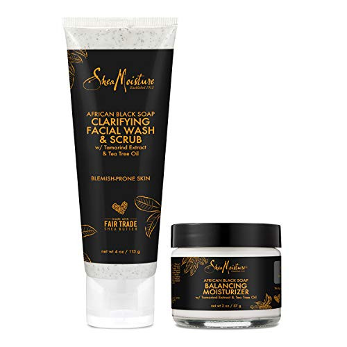 SheaMoisture African Black Soap Scrub And Lotion Blemish Prone Skin Cleanser And Scrub and Lotion Duo Clarifying- 2 Count