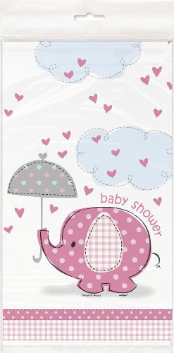 Pink Elephant Girl Baby Shower Plastic Tablecloth, 84" x 54"