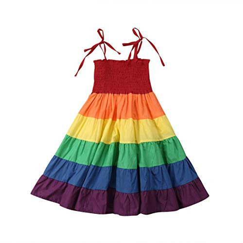 Kids Toddler Little Baby Girl Rainbow Dress Sleeveless Sling Pleated Tutu Dress Beach Princess Sundress -Rainbow Dress-Colorful- 6-7Years- Kids Toddler Little Baby Girl Rainbow Dress Sleeveless Sling Pleated Tutu Dress Beach Princess Sundress -Rainbow Dress-Colorful- 6-7Years-