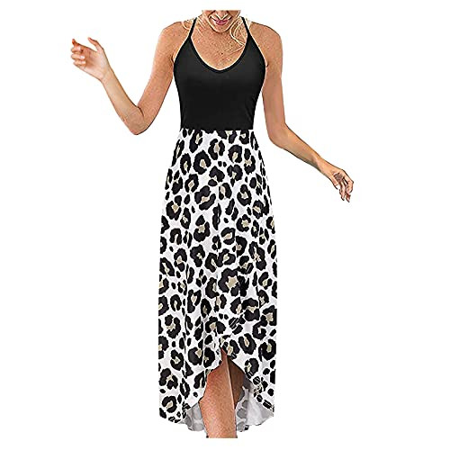 KYLEON Women Asymmetrical Patchwork Floral Spaghetti Strap Sexy V Neck Sleeveless Maxi Dress Beach Casual Summer Sundress White