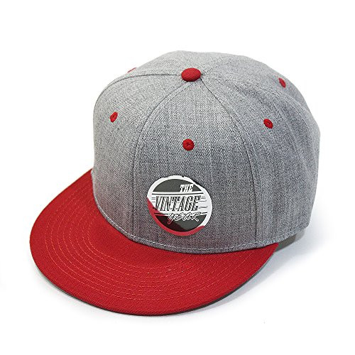 Premium Heather Wool Blend Flat Bill Adjustable Snapback Hats Baseball Caps -Red/Heather Gray-