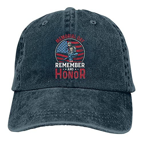Memorial Day Remember and Honor Classic Hat Baseball Cap Men Women Washable Adjustable Plain Cap Navy
