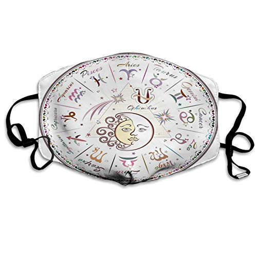 Comfortable Windproof mask-Zodiac- Western Chart with All Signs Aries Virgo Leo Taurus Libra Mystique Fate Calendar-Multicolor-Printed Facial decorations for man woman