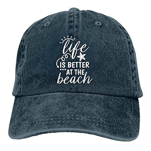 Life is Better at The Beach Classic Hat Baseball Cap Men Women Washable Adjustable Plain Cap Navy