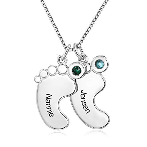Personalized Necklace for Mother Custom Baby Feet Pendant Necklace for Mom with Simulated Birthstone Free Engraving Baby Name or Date -2 foot- Personalized Necklace for Mother Custom Baby Feet Pendant Necklace for Mom with Simulated Birthstone Free Engraving Baby Name or Date -2 foot-