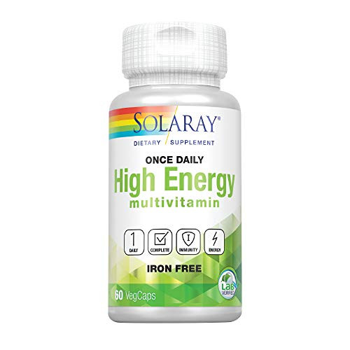 Solaray Once Daily High Energy Multivitamin- w/No Iron | Complete Multi w/Whole Food  and  Herb Base | Non-GMO | 60 VegCaps