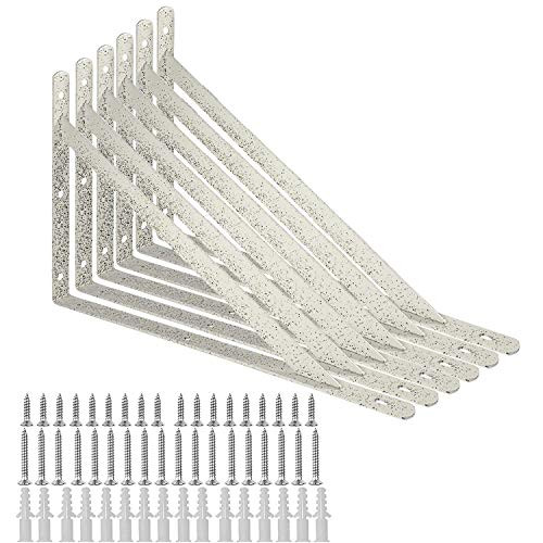 Origa 6 Pack Heavy Duty Shelf Brackets 11.8 x 7.5 inch- Floating Shelves Marble Triangle Shelf Brackets- 90 Degree Angle Wall Mounted Shelf Supporter Corner Bracket with Screw