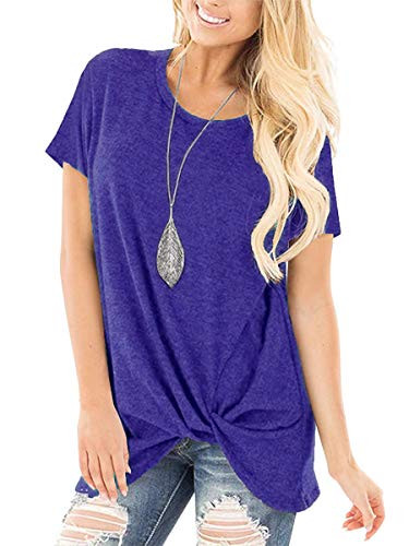 VIISHOW Women's Casual Short Sleeve Solid T Shirts Twist Knot Tunics Tops Blouses- Royal Blue- X-Large