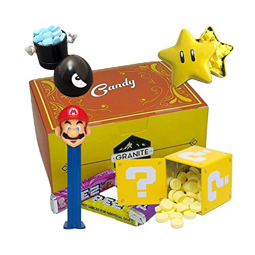 Nintendo Super Mario Candy Tins Set - Mario Pez Dispenser- Nintendo Mystery Box Tin- Super Mario Star Tin And Bullet Bill Tin | Mario Brothers Candy In A Gift Box | Mario Party Favors- Grab Bags
