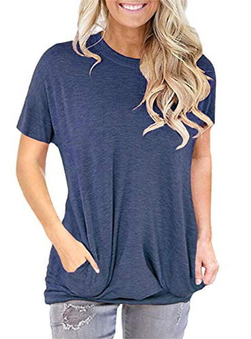 onlypuff Casual Loose Tops for Women Navy Blue Short Sleeve Baggy Pocket T Shirt Solid Color XL onlypuff Casual Loose Tops for Women Navy Blue Short Sleeve Baggy Pocket T Shirt Solid Color XL